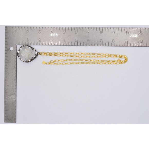 Janna Conner Pendant Necklace Crystal Geode Rhinestone Gold Sparkling 9J - Picture 12 of 12